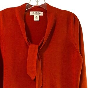Judith Hart Vintage Rust Burnt Orange Scoop Cowl Drape V-Neck Tie Bow Sweater M